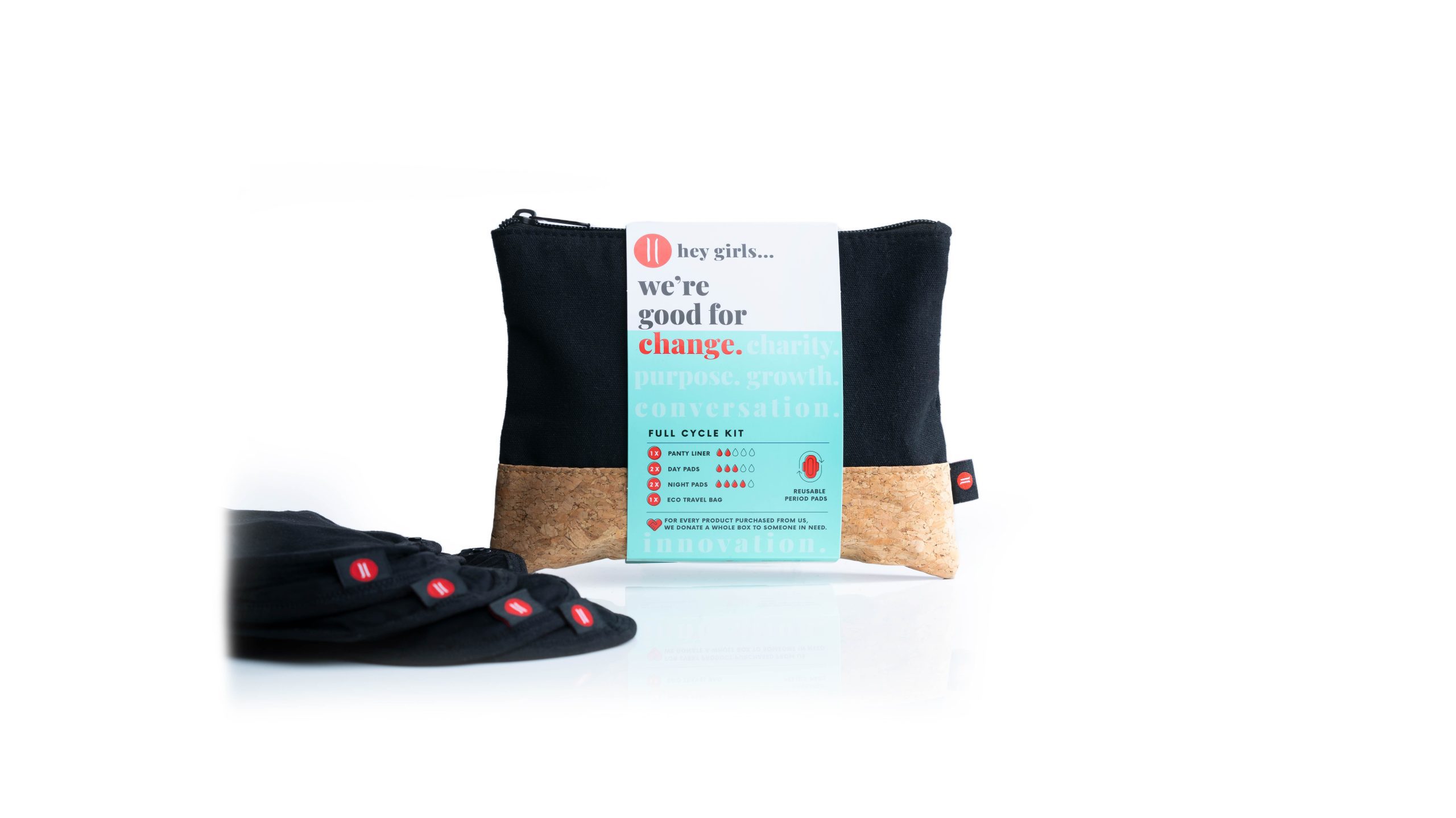 Hey Girls Full Cycle kit of reusable period Pads with eco bag