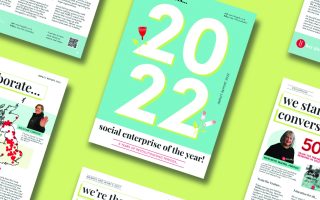 report-style photo compilation showcasing Hey Girls as Social Enterprise of the Year