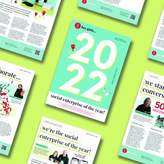 report-style photo compilation showcasing Hey Girls as Social Enterprise of the Year