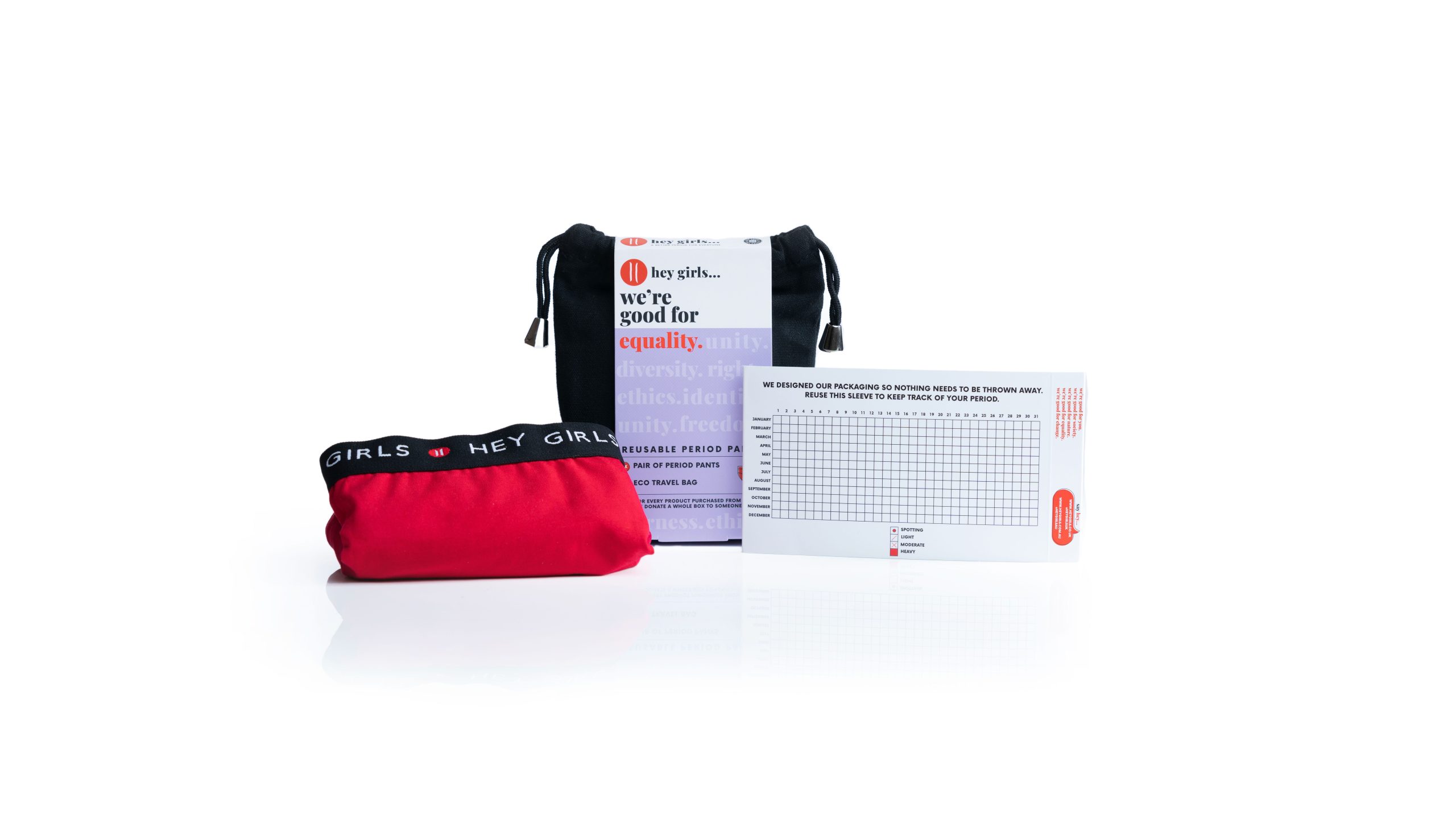 Reuseable Period Pants - Back Super Soft red cherry Period Pants with eco bag and period tracking chart